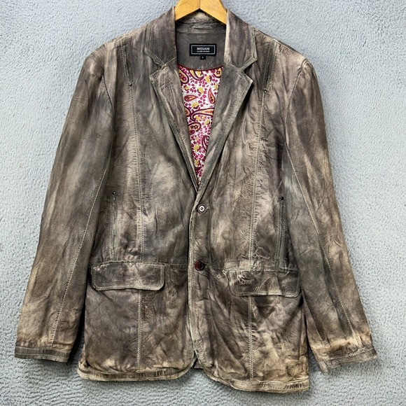 Missani Le Collezioni Leather Sport Coat‎ Blazer Jacket Mens Large Gray Grunge